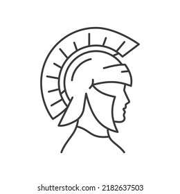 Spartan helmet line icon on white background. Editable stroke.