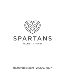 Spartan helmet with line logo icon design template