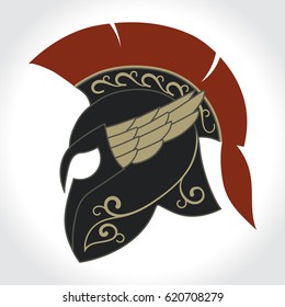 Spartan Helmet logo, ancient Greek warrior, Gladiator emblem, legionnaire heroic soldier. vector