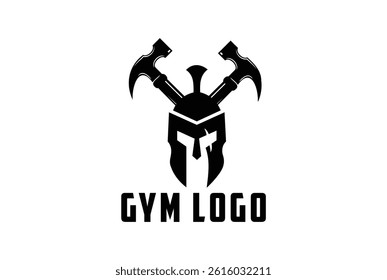 Spartan helmet logo with claw mark and cross hammer effect. Gym logo spartan helmet.