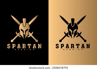 Spartan helmet logo with cross sword mark and distressed effect. Warrior logo spartan helmet	