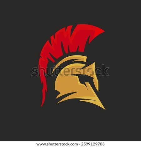 Spartan helmet logo design with flat design concept with red and gold colors