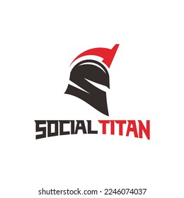 Spartan Helmet Logo Design, Spartan helmet in the shape of the initials S and T, Social Titan Logo