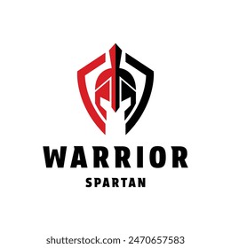 Vector de diseño de logotipo de casco espartano con idea de concepto de escudo