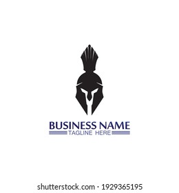Spartan Helmet logo and gladiator, power, vintage, sword, safety, legendary logo and vector of soldier classic