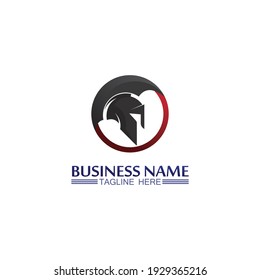 Spartan Helmet logo and gladiator, power, vintage, sword, safety, legendary logo and vector of soldier classic