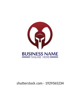 Spartan Helmet logo and gladiator, power, vintage, sword, safety, legendary logo and vector of soldier classic