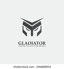 Spartan Helmet logo and gladiator, power, vintage, sword, safety, legendary logo and vector of soldier classic