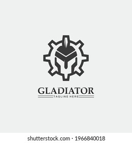 Spartan Helmet logo and gladiator, power, vintage, sword, safety, legendary logo and vector of soldier classic