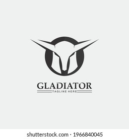 Spartan Helmet logo and gladiator, power, vintage, sword, safety, legendary logo and vector of soldier classic