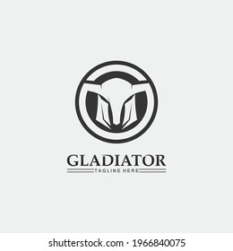 Spartan Helmet logo and gladiator, power, vintage, sword, safety, legendary logo and vector of soldier classic