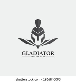 Spartan Helmet logo and gladiator, power, vintage, sword, safety, legendary logo and vector of soldier classic