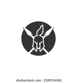 Spartan Helmet logo and gladiator, power, vintage, sword, safety, legendary logo and vector of soldier classic