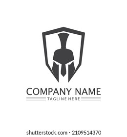 Spartan Helmet logo and gladiator, power, vintage, sword, safety, legendary logo and vector of soldier classic
