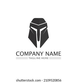 Spartan Helmet logo and gladiator, power, vintage, sword, safety, legendary logo and vector of soldier classic