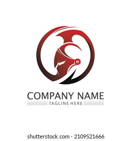 Spartan Helmet logo and gladiator, power, vintage, sword, safety, legendary logo and vector of soldier classic