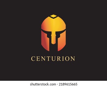 Spartan Helmet Logo In Gold Colors On Black Background. Centurion Logo Template