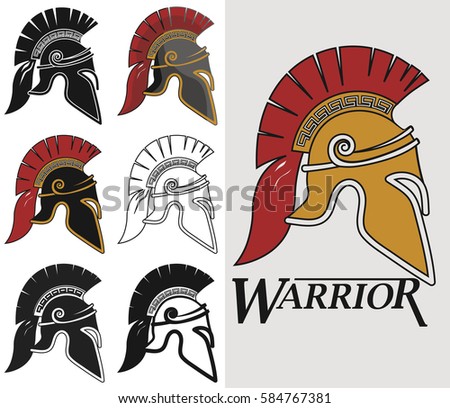 Spartan Helmet logo, Greek warrior, Gladiator emblem, legionnaire heroic soldier. vector