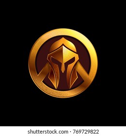 Spartan Helmet Logo With Shield, Gold Textured