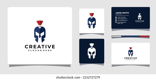 Spartan Helmet Logo Template With Business Card Design Inspiration