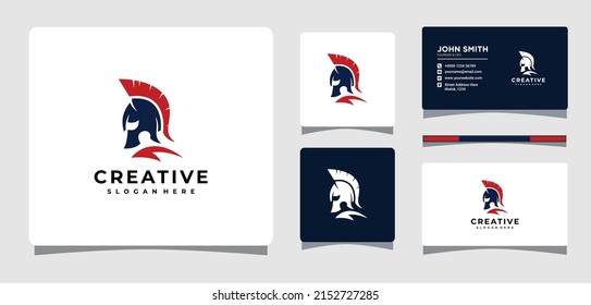 Spartan Helmet Logo Template With Business Card Design Inspiration