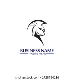 Spartan helmet logo template vector icon design, head of soldier  vintage design illustration