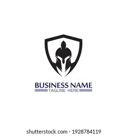 Spartan helmet logo template vector icon design, head of soldier  vintage design illustration