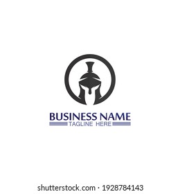 Spartan helmet logo template vector icon design, head of soldier  vintage design illustration