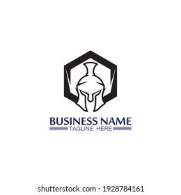Spartan helmet logo template vector icon design, head of soldier  vintage design illustration