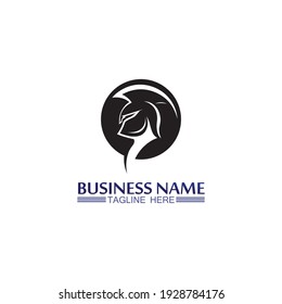 Spartan helmet logo template vector icon design, head of soldier  vintage design illustration
