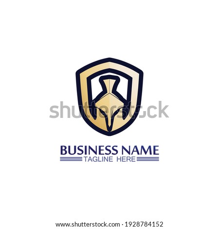 Spartan helmet logo template vector icon design, head of soldier  vintage design illustration