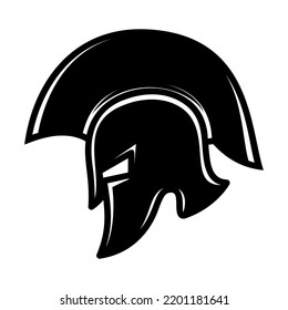 Spartan helmet in monochrome style. Design element for poster, emblem, sign, logo, label. Vector illustration