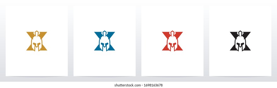 Spartan Helmet On Letter Logo Design X