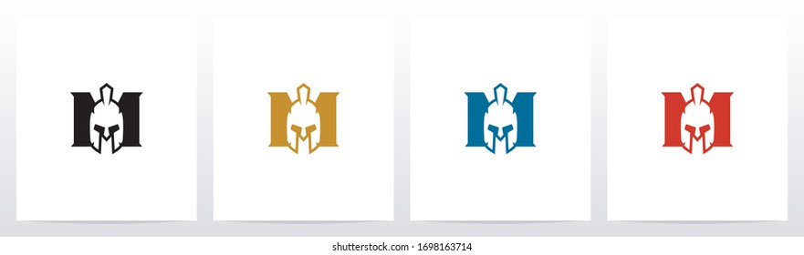 Spartan Helmet On Letter Logo Design M