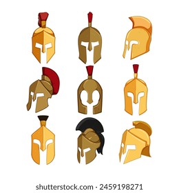 spartan helmet set cartoon. armour greek, logo trojan, gladiator rome spartan helmet sign. isolated symbol vector illustration