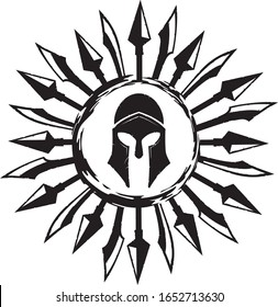 El emblema del Casco Espartano y las armas nítidas