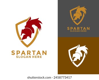 Spartan helmet with shield logo design template, Spartan identity logo vector icon Illustration