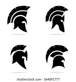 Spartan helmet silhouette. Helmet icons. Black helmet. Helmet logo. Vector set