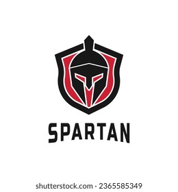 Spartan helmet silhouette logo design idea with shield