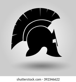 Spartan Helmet silhouette, symbol of gladiator soldier or greek warrior or roman legionary, hero sign, vector