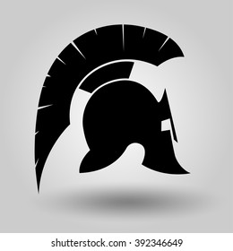 Spartan Helmet silhouette, symbol of gladiator soldier or greek warrior or roman legionary, hero sign, vector