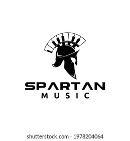 Spartan Helmet Sparta Armor Mask with Piano for Hair Logo Design Inspiration