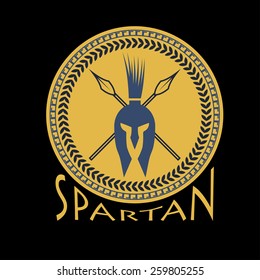 spartan helmet with spears and shield
