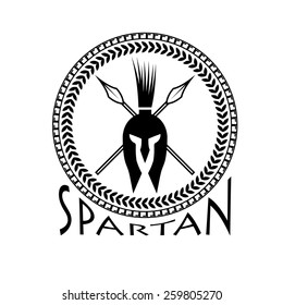 spartan helmet with spears and shield