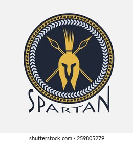 spartan helmet with spears and shield