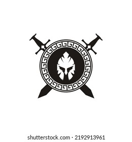 Spartan Casco y Espada en Forma de Círculo Logotipo para Ejército, Armería, Equipo, Juego, Gimnasio y Fitness