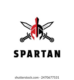 Spartan helmet sword crossed logo design concept idea