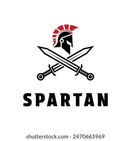 Spartan helmet sword logo design concept idea
