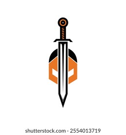 spartan helmet sword logo design concept idea