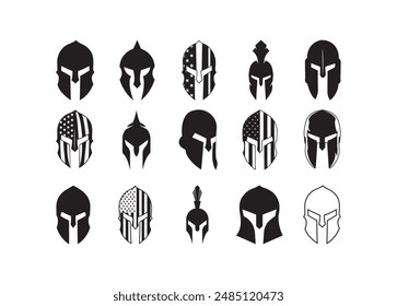 Paquete de Vector de casco espartano, Clipart de casco espartano, silueta de casco espartano.